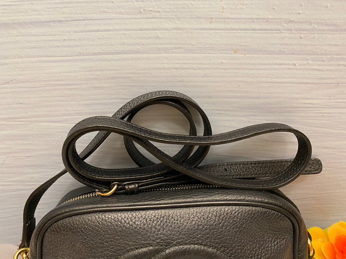 GUCCI Soho Disco Black Leather Crossbody Purse Shoulder Bag