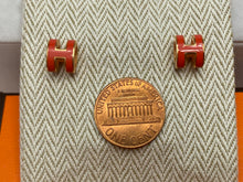 Load image into Gallery viewer, Hermès Mini Pop H Earrings Orange Enamel Rose Gold