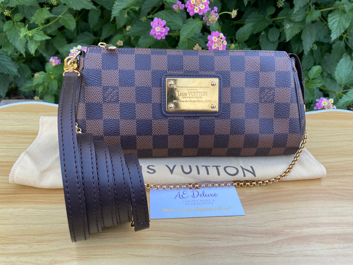 Louis Vuitton Eva Damier Ebene Chain Clutch Crossbody Bag (AA3183)