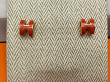 Load image into Gallery viewer, Hermès Mini Pop H Earrings Orange Enamel Rose Gold