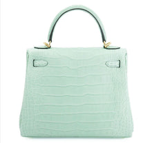 Load image into Gallery viewer, Hermes Kelly 25 Vert d’Eau Matte Alligator Gold HW