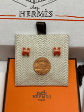 Load image into Gallery viewer, Hermès Mini Pop H Earrings Orange Enamel Rose Gold