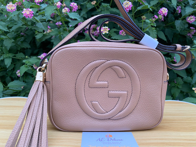 GUCCI Soho Disco Beige Calfskin Small Crossbody (0192)