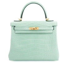 Load image into Gallery viewer, Hermes Kelly 25 Vert d’Eau Matte Alligator Gold HW
