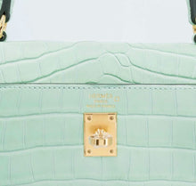 Load image into Gallery viewer, Hermes Kelly 25 Vert d’Eau Matte Alligator Gold HW