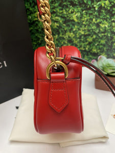 Gucci GG Marmont Mini Red Matelasse Leather Crossbody (E028007489)