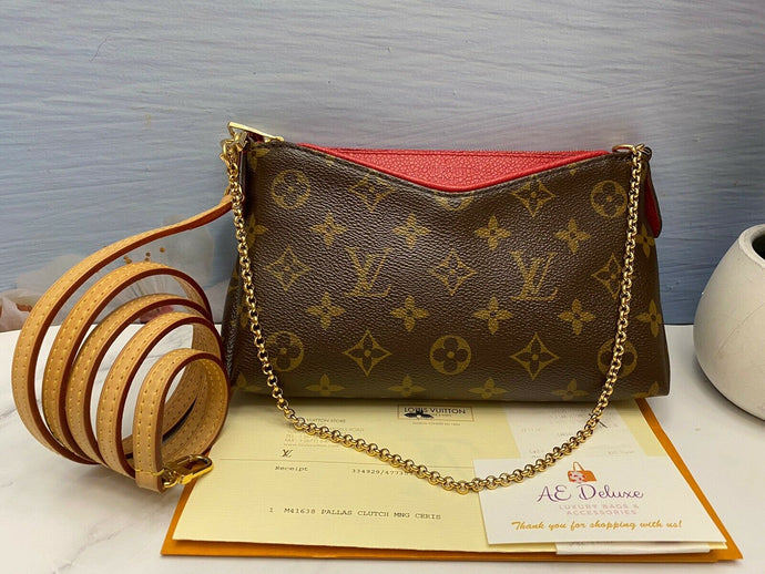 Louis Vuitton Pallas Cerise Red Clutch Crossbody (GI3147)+Receipt