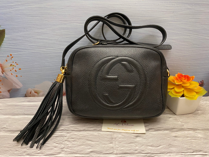 GUCCI Soho Disco Black Leather Crossbody Purse Shoulder Bag (308364 498879)