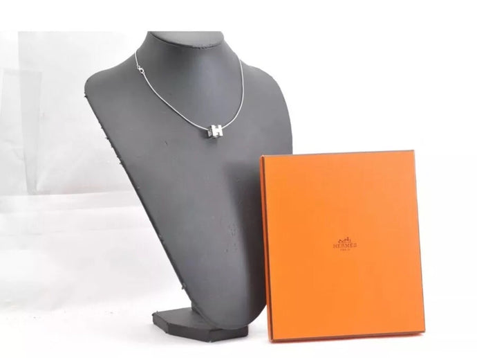 HERMES Logos H Cube White Silver Necklace