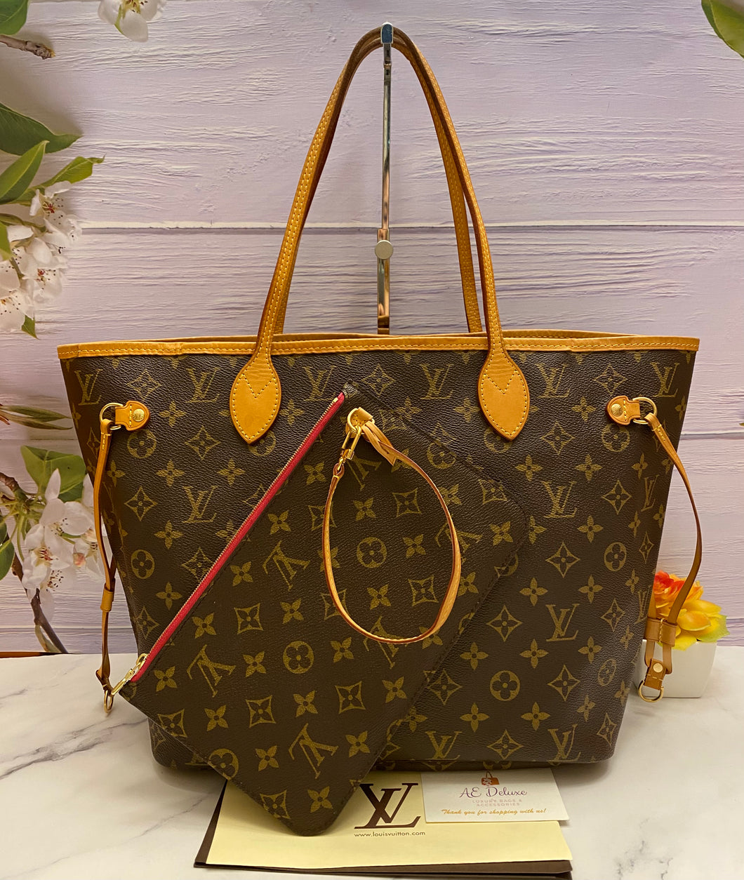 Louis Vuitton Neverfull MM Monogram Pivoine Tote + Wristlet Louis Vuitton Neverfull MM Monogram Pivoine Tote + Wristlet