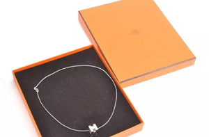 HERMES Logos H Cube White Silver Necklace