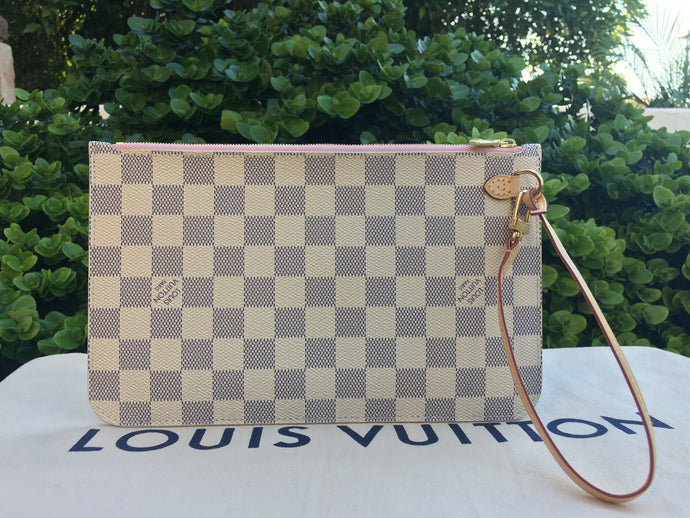 Louis Vuitton Neverfull MM/GM Damier Azur Rose Ballerine Wristlet