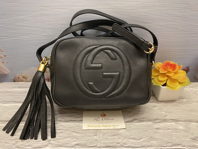 GUCCI Soho Disco Black Leather Crossbody Purse Shoulder Bag (A018656828)