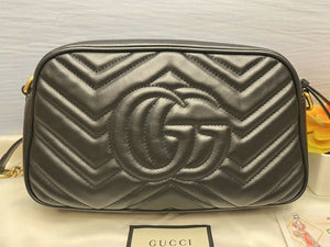 GUCCI GG Marmont Matelasse Small Black Calfskin Leather Crossbody Bag (447632)
