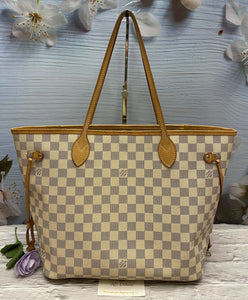 Louis Vuitton Neverfull MM Damier Azur Beige Shoulder Bag Purse Tote(SD3132)