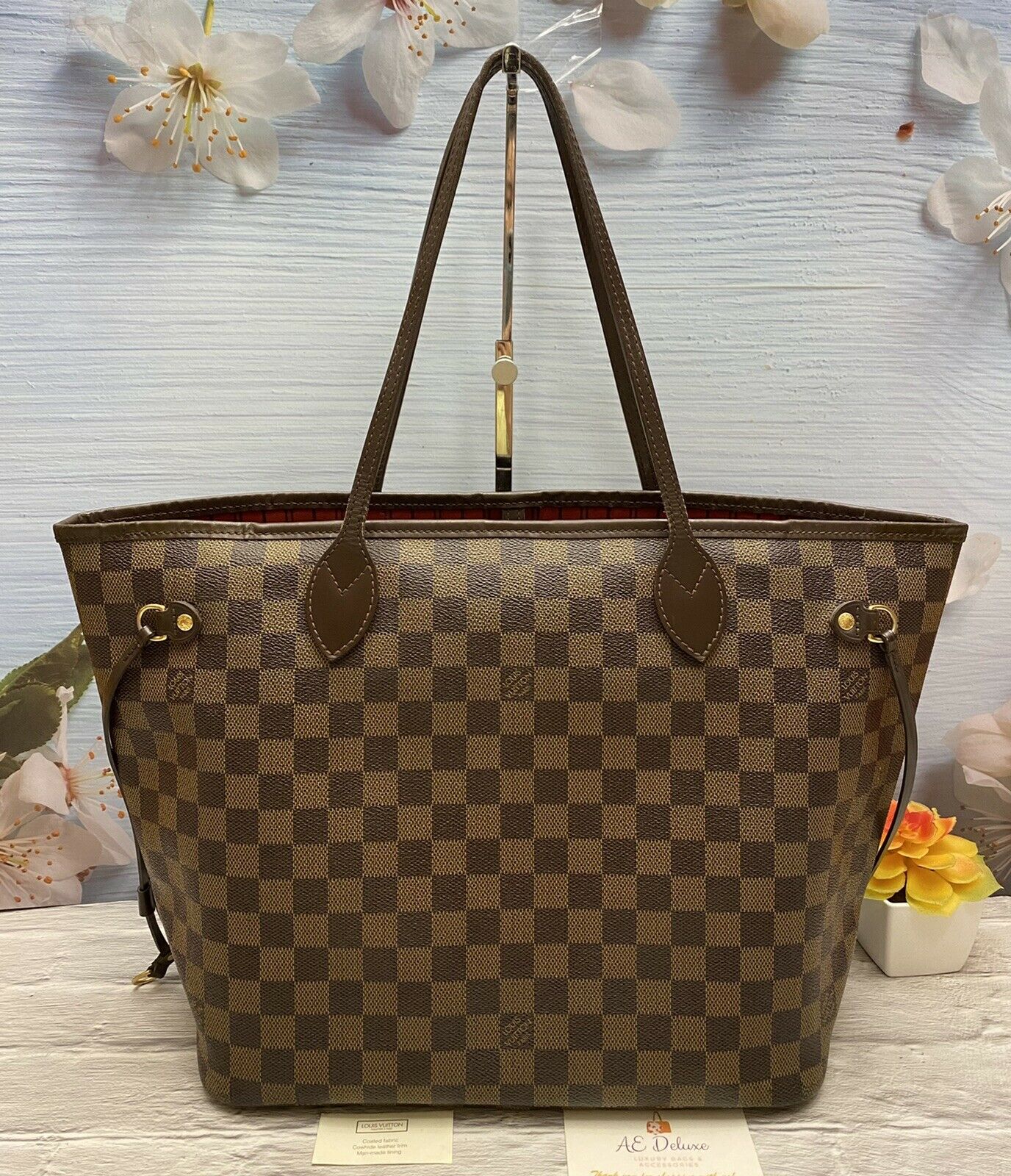 Louis Vuitton Neverfull MM Damier Ebene Cherry Red Tote (SP2068) – AE  Deluxe LLC®