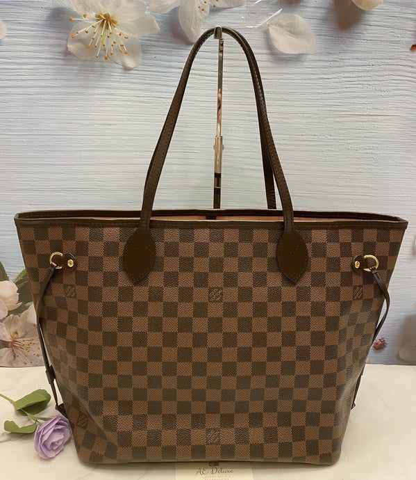 Louis Vuitton Neverfull MM Damier Ebene Rose Ballerine Bag Tote (SD3137)