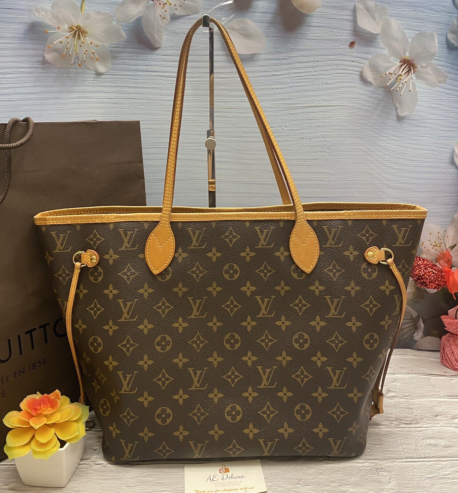 Louis Vuitton Neverfull MM Monogram Beige Shoulder Tote(SD3132