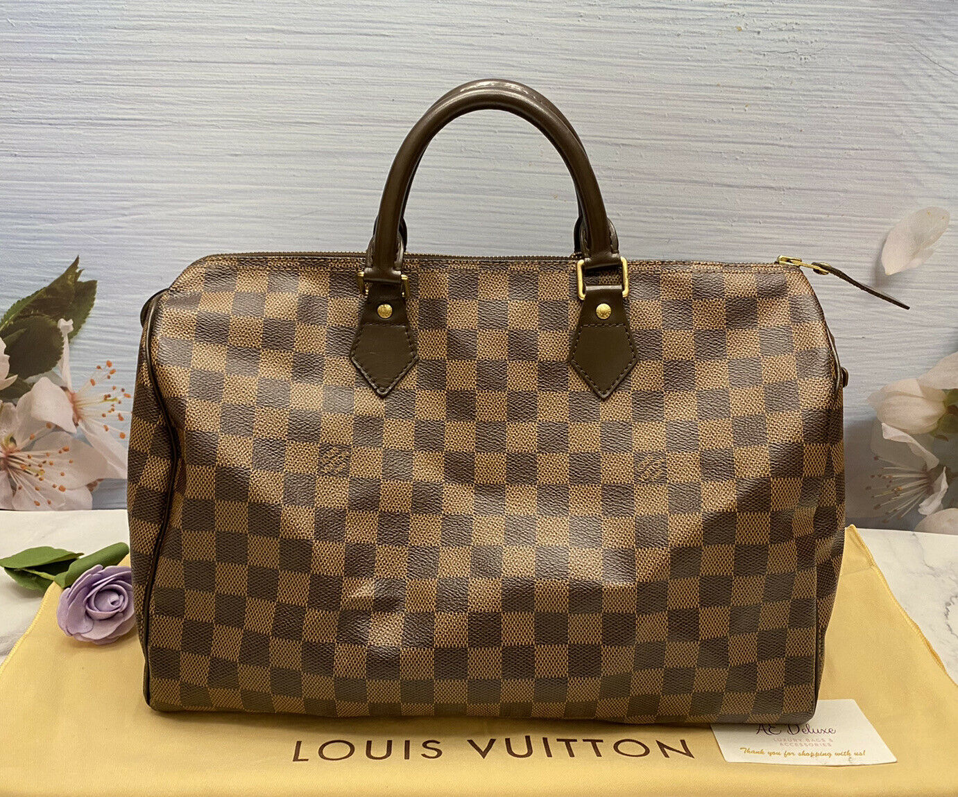 Louis Vuitton Speedy 35 Damier Ebene Satchel Bag Brown