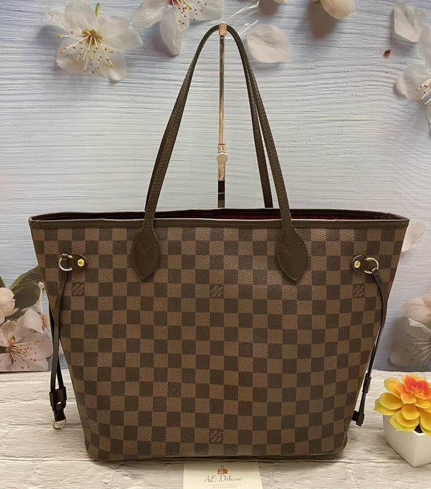 Louis Vuitton Neverfull MM Damier Ebene Cherry Red Tote Shoulder Bag(SD4164)