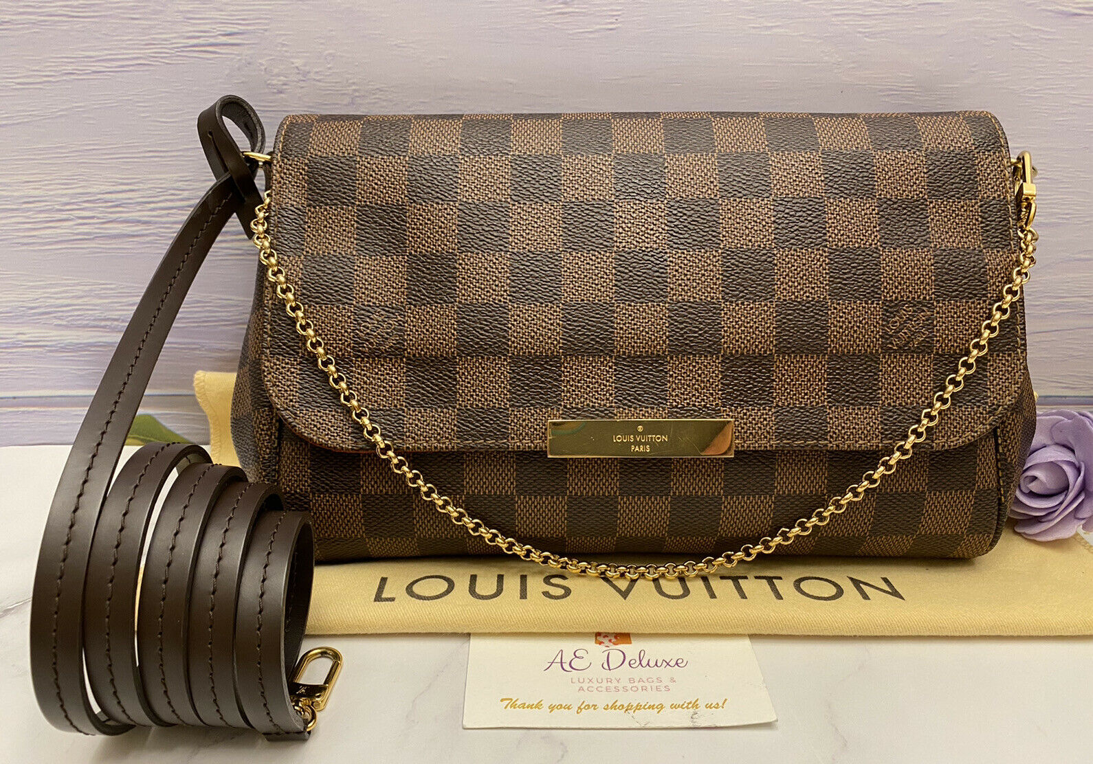 LOUIS VUITTON Louis Vuitton Damier Azur Favorite MM Clutch Bag