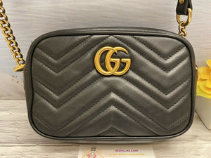 GUCCI GG Marmont Mini Calfskin Matelasse Crossbody Bag Black 634785