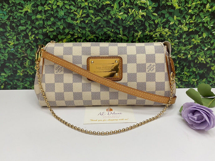 Louis Vuitton Eva Damier Azur Chain Clutch 2 Way Purse Crossbody Bag(DU2192)
