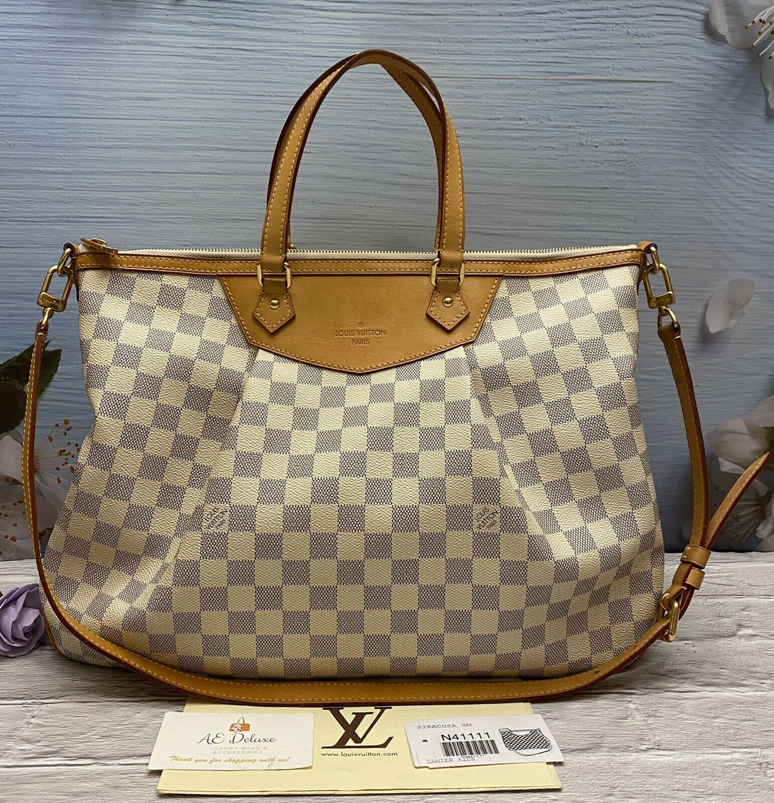 Replica Louis Vuitton N41111 Siracusa GM Shoulder Bag Damier Azur Canvas  For Sale