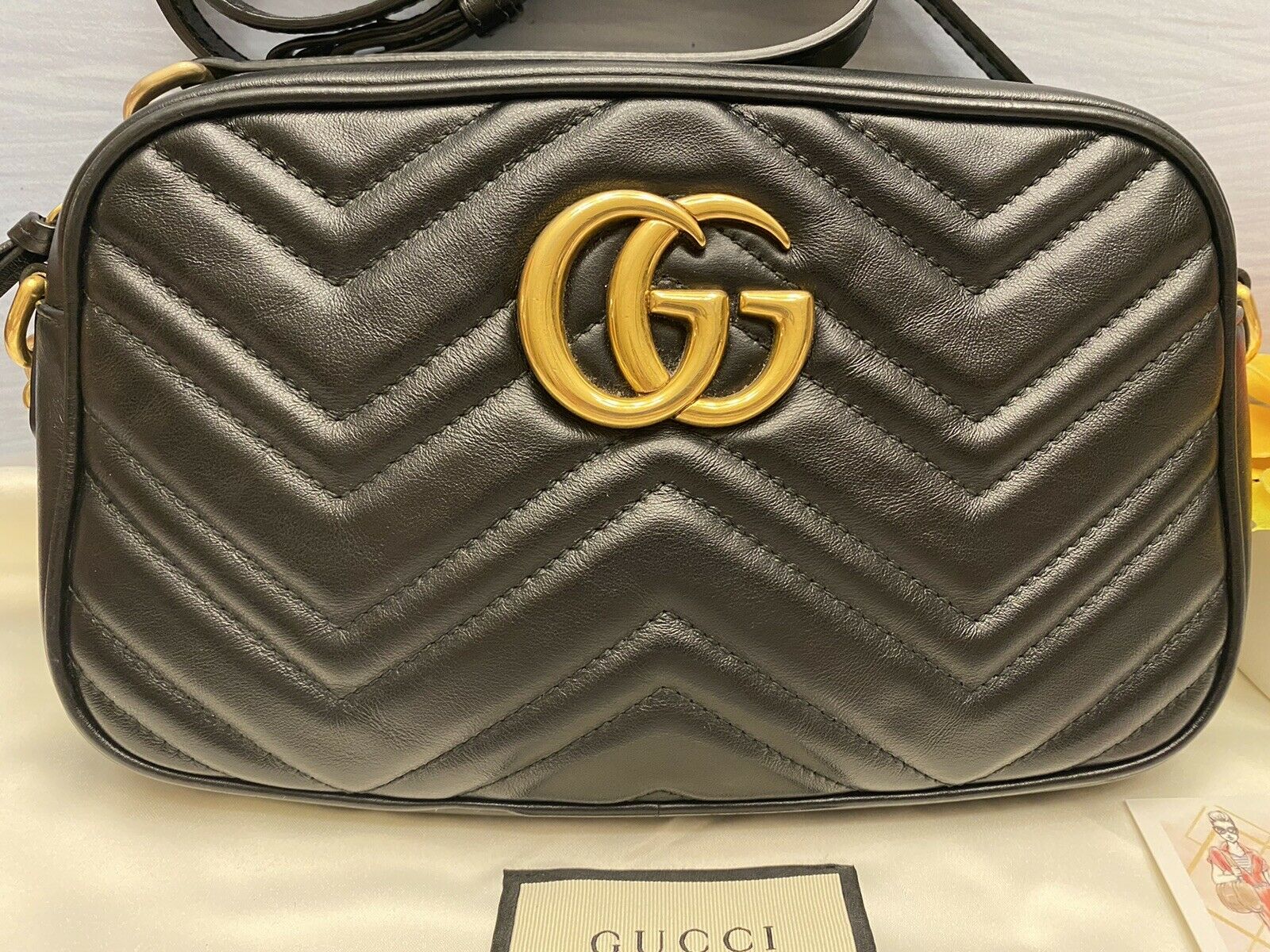 Authentic Gucci GG Marmont Matelassé Leather CrossBody Camera Bag 447632  Blue