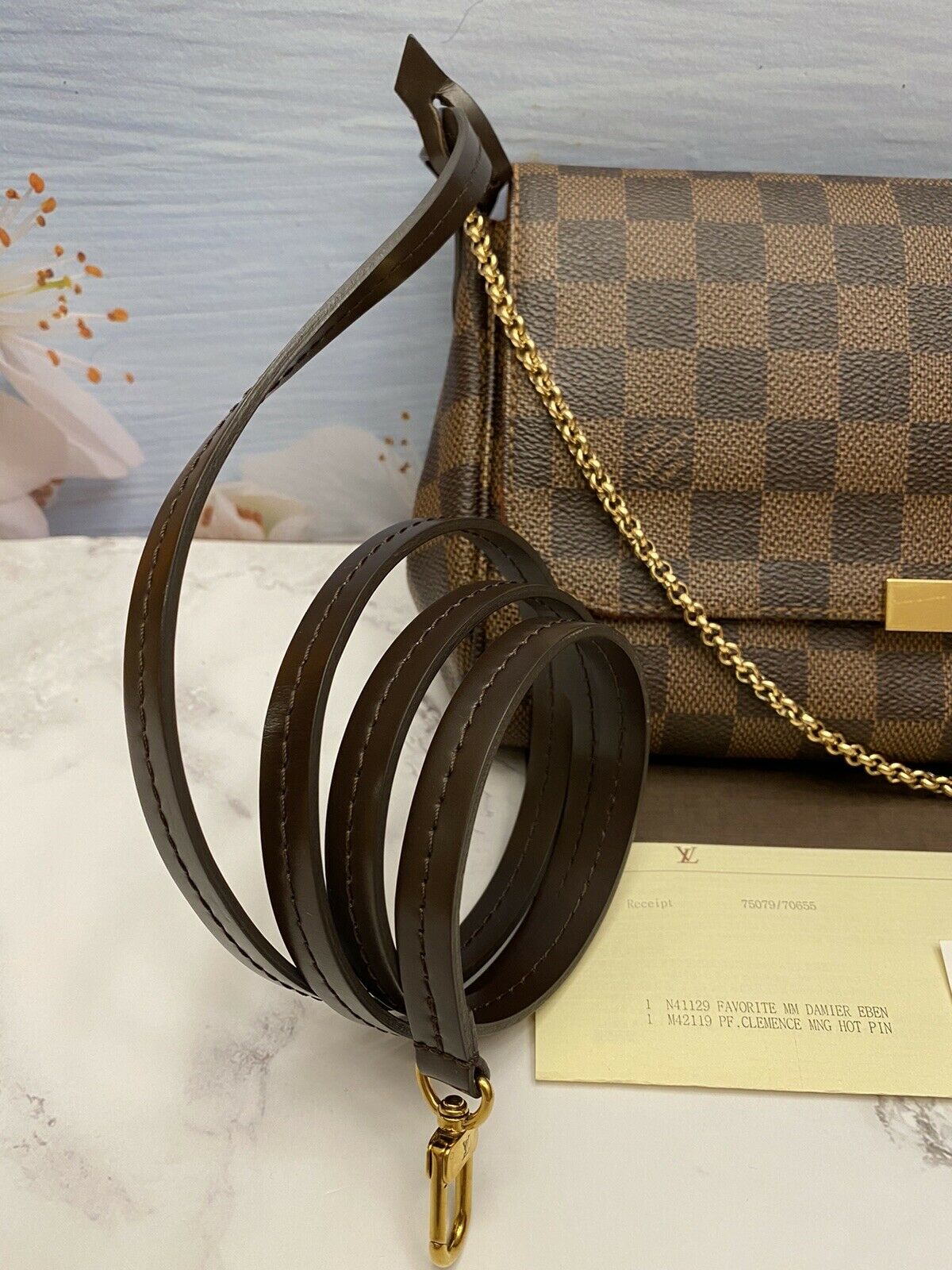 Louis Vuitton Damier Favorite MM N41129 Shoulder Bag Brown Free