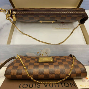 Louis Vuitton Eva Damier Ebene Clutch Crossbody Shoulder Purse (DU4161)