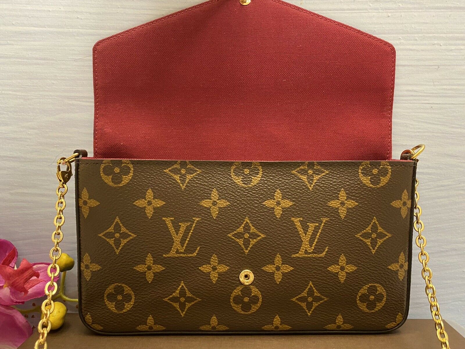 Louis Vuitton Pochette Felicie Fuschia with Inserts Brown Monogram