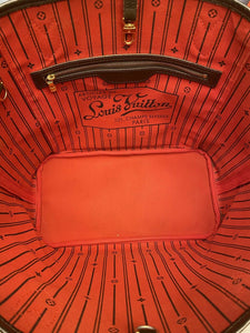 Louis Vuitton Neverfull MM Damier Ebene Cherry Red Tote Shoulder Bag(CA0123)