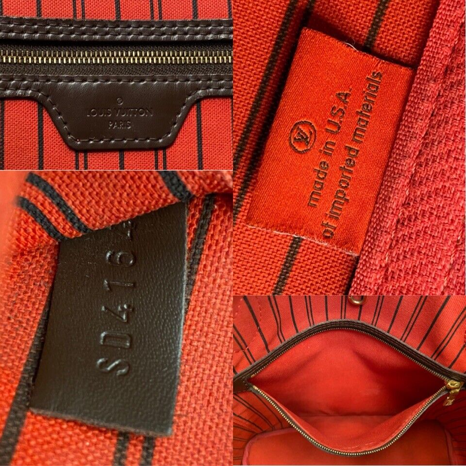 Louis Vuitton Neverfull MM Damier Ebene Cherry Red Tote (AR2141)+