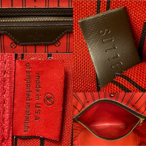 Louis Vuitton Neverfull MM Damier Ebene Cherry Red Tote Shoulder Bag(SD1162)