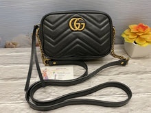 Load image into Gallery viewer, GUCCI GG Marmont Matelasse Mini Black Calfskin Leather Crossbody Bag(525040)