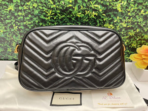 GUCCI GG Marmont Matelasse Small Black Calfskin Leather Crossbody Bag (2917)