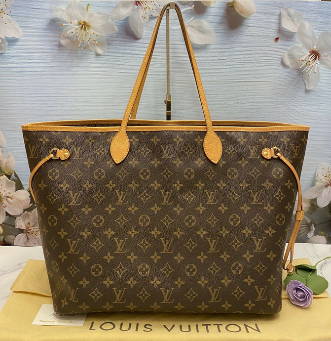 Louis Vuitton Neverfull GM Monogram Beige Tote Purse (SD3195)