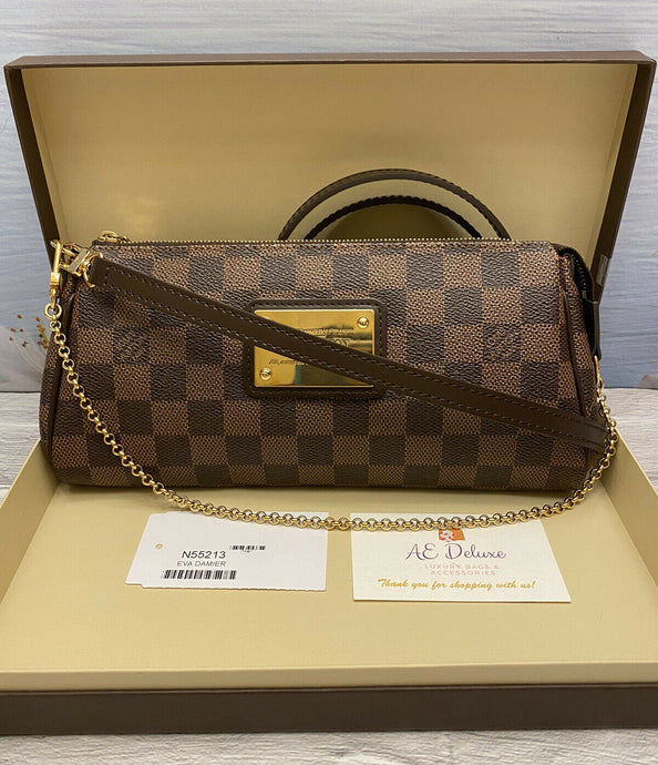 Louis Vuitton Eva Damier Ebene Clutch Crossbody Shoulder Purse (MB0145)