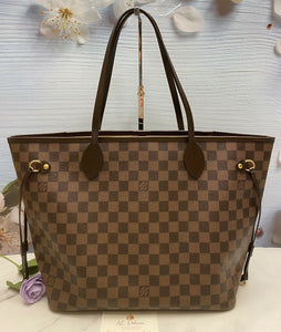Louis Vuitton Neverfull MM Damier Ebene Rose Ballerine Bag Tote (SD3137)