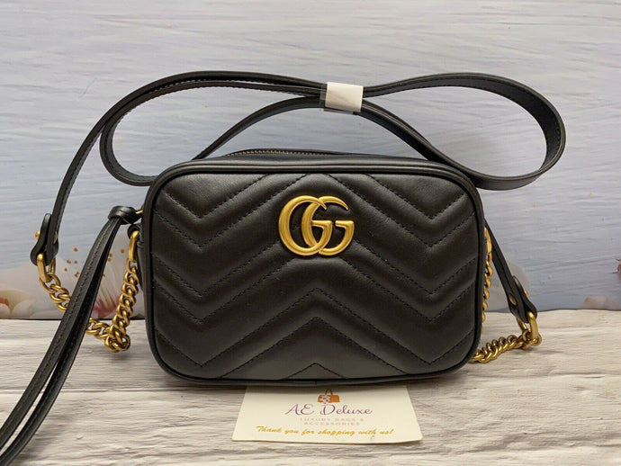 GUCCI GG Marmont Matelasse Mini Black Calfskin Leather Crossbody 448065