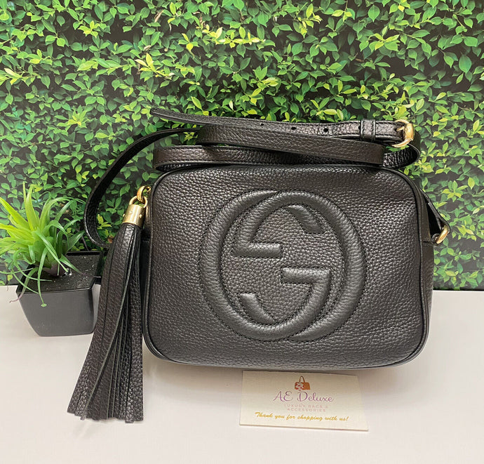 GUCCI Soho Disco Black Leather Crossbody Shoulder Bag Purse (D019193304)