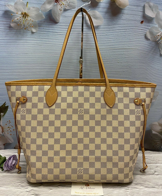 Louis Vuitton Neverfull MM Damier Azur Beige Shoulder Bag Purse Tote(SD3132)