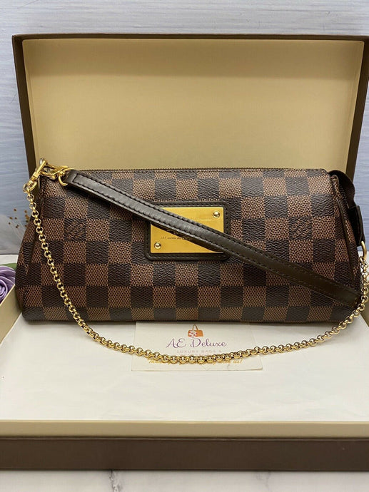 Louis Vuitton Eva Damier Ebene Clutch Crossbody Shoulder Purse (DU4161)