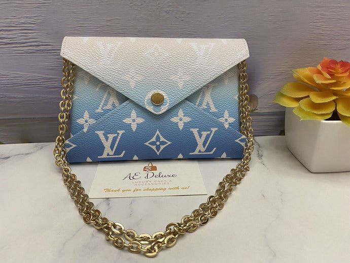 Louis Vuitton Kirigami ByThePool Medium Blue Pochette Clutch Bag added Chain