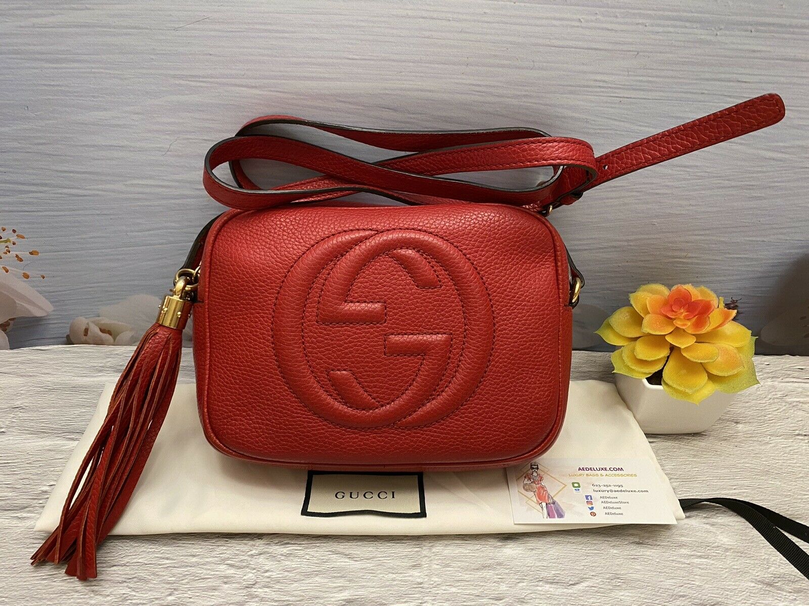 Gucci Soho Disco Leather Small Red in Grained Leather with Light Gold-tone  - US