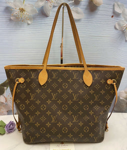 Louis Vuitton Neverfull MM Monogram Beige Tote Shoulder Bag (SD1156)