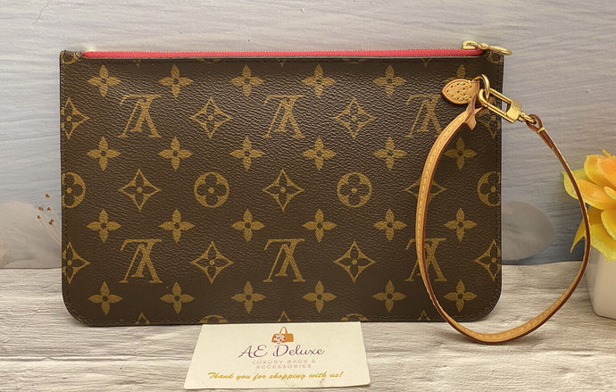 Louis Vuitton Neverfull MM Monogram Pivoine Wristlet Pochette Clutch(SD1195)