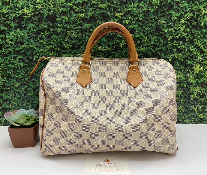 LOUIS VUITTON Speedy 30 Damier Azur Purse Doctor Style Handbag (DU1019)