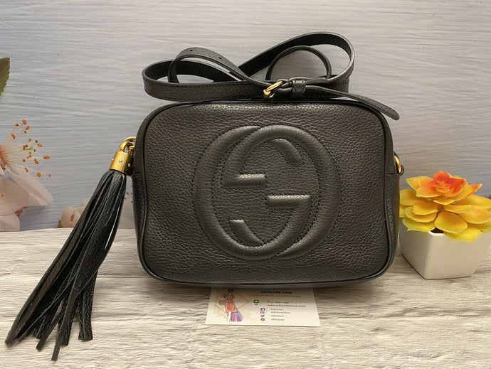 GUCCI Soho Disco Black Leather Crossbody Shoulder Bag Purse (308364 520981B)